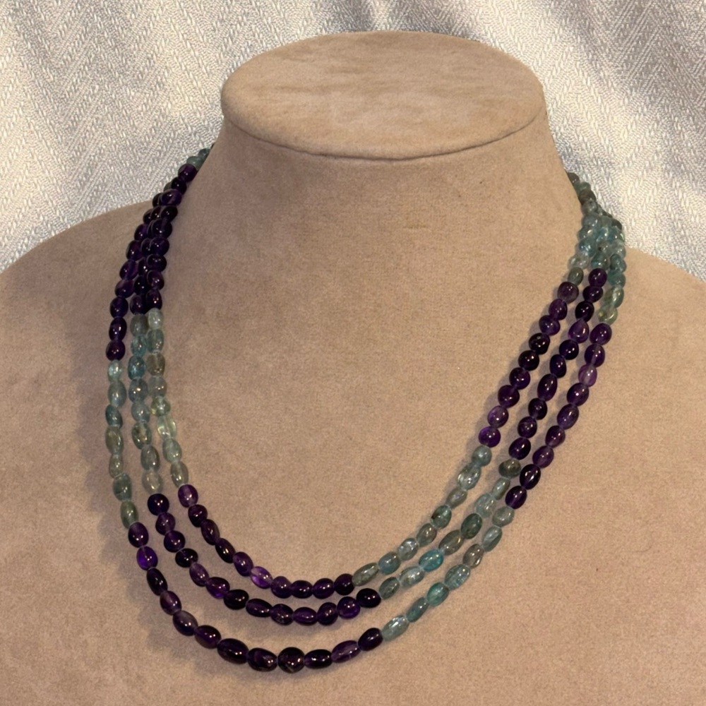 Jay King Mine Finds Amethyst & Aquamarine 4-Strand Gemstone Necklace SS 925 - Picture 2 of 13